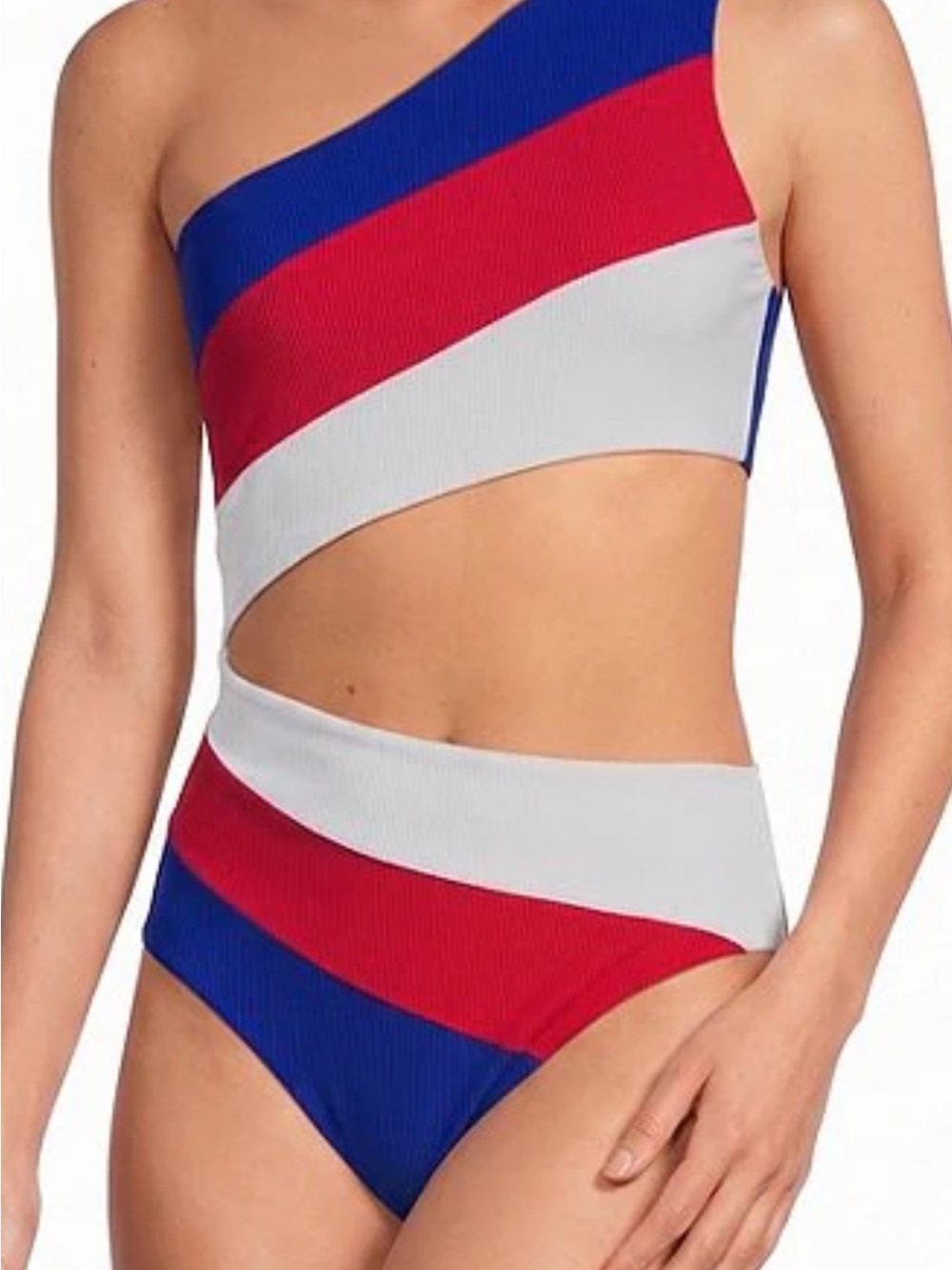 Beach Riot Navy, Red & White One-Shoulder Cutout Swimsuit July 4th bathing suit!